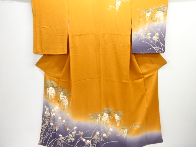 JAPANESE KIMONO / HOMONGI / CHIRIMEN / EMBROIDERY / BUTTERFLY